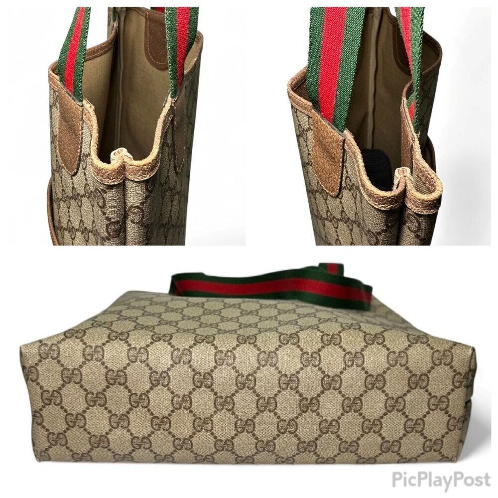 GUCCI Vintage Supreme Coated Canvas Sherry Line Tote Bag, Brown - Picture 10 of 14